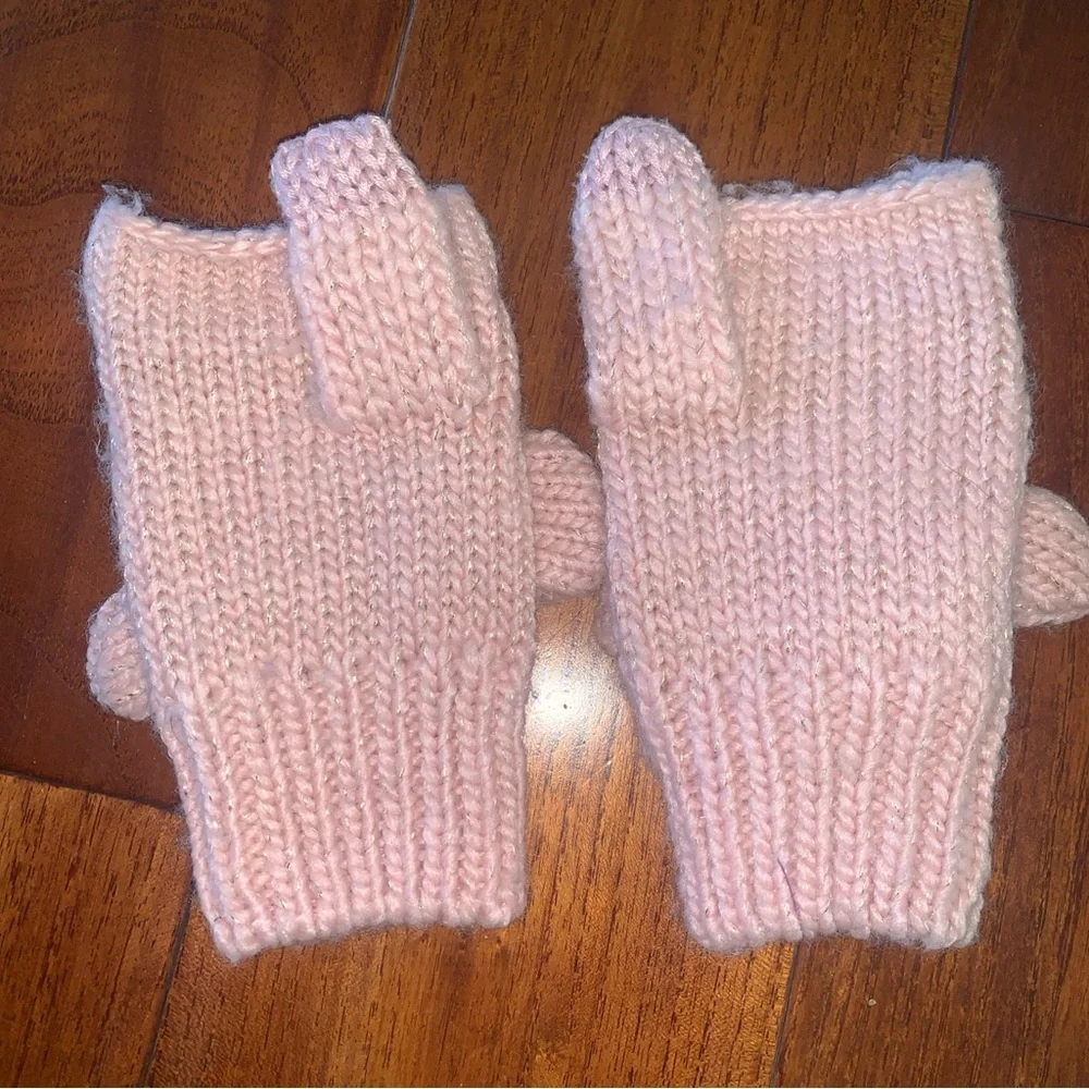 GAP Kids Girls Pink Cat Covertible Kitten Mittens Fingerless Gloves Size S 5/6